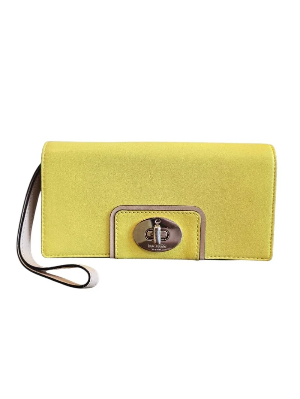 Kate Spade Mara Hampton Road Yellow Leather Turn Lock Wristlet Clutch Wallet